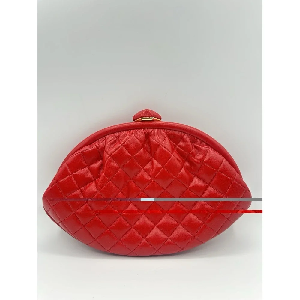 Susan Gail Bellido Quilted Red Leather Handbag Gold Chain Shoulder Purse